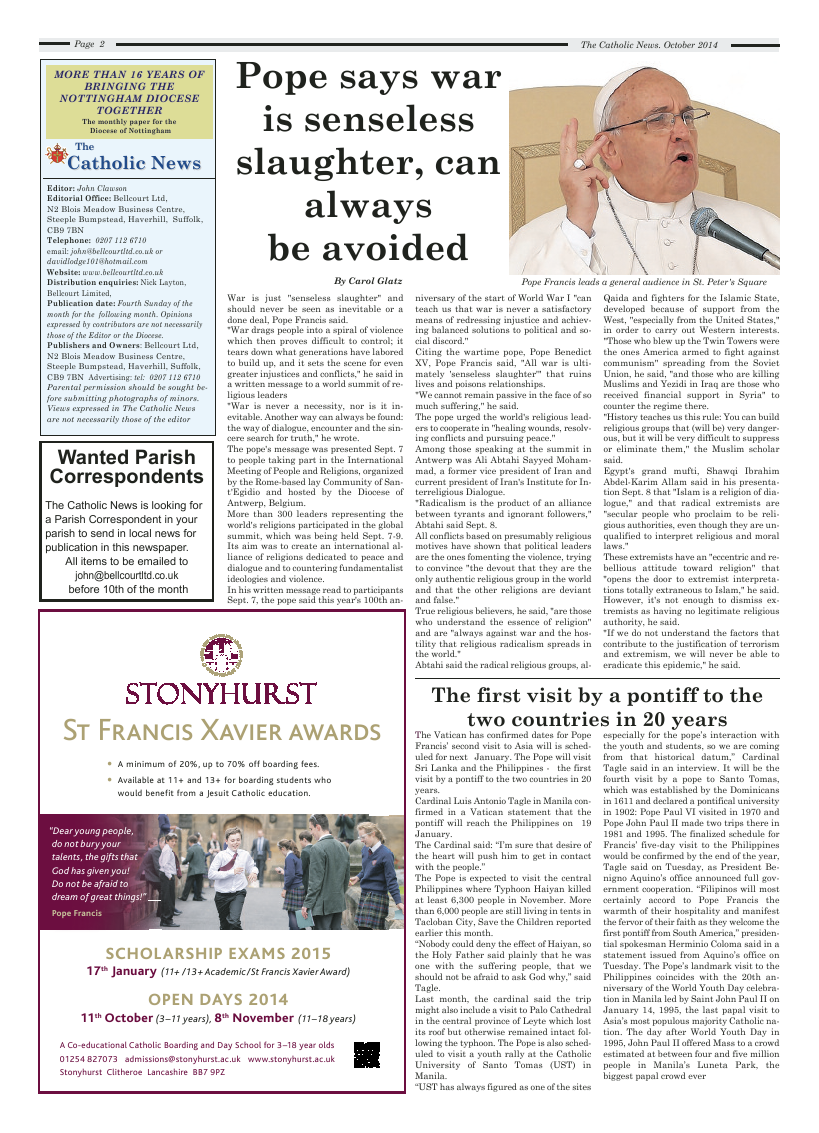 Oct 2014 edition of the Nottingham Catholic News
