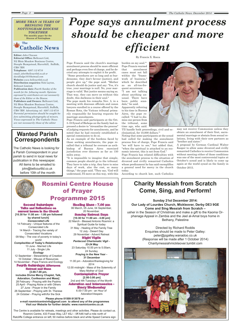 Dec 2014 edition of the Nottingham Catholic News