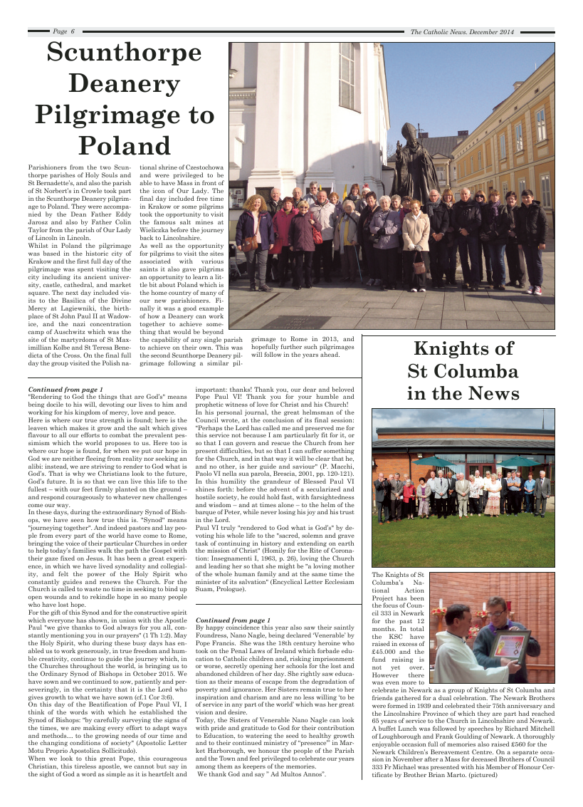 Dec 2014 edition of the Nottingham Catholic News