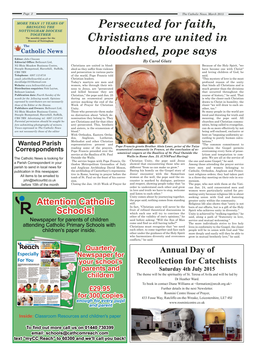 Mar 2015 edition of the Nottingham Catholic News