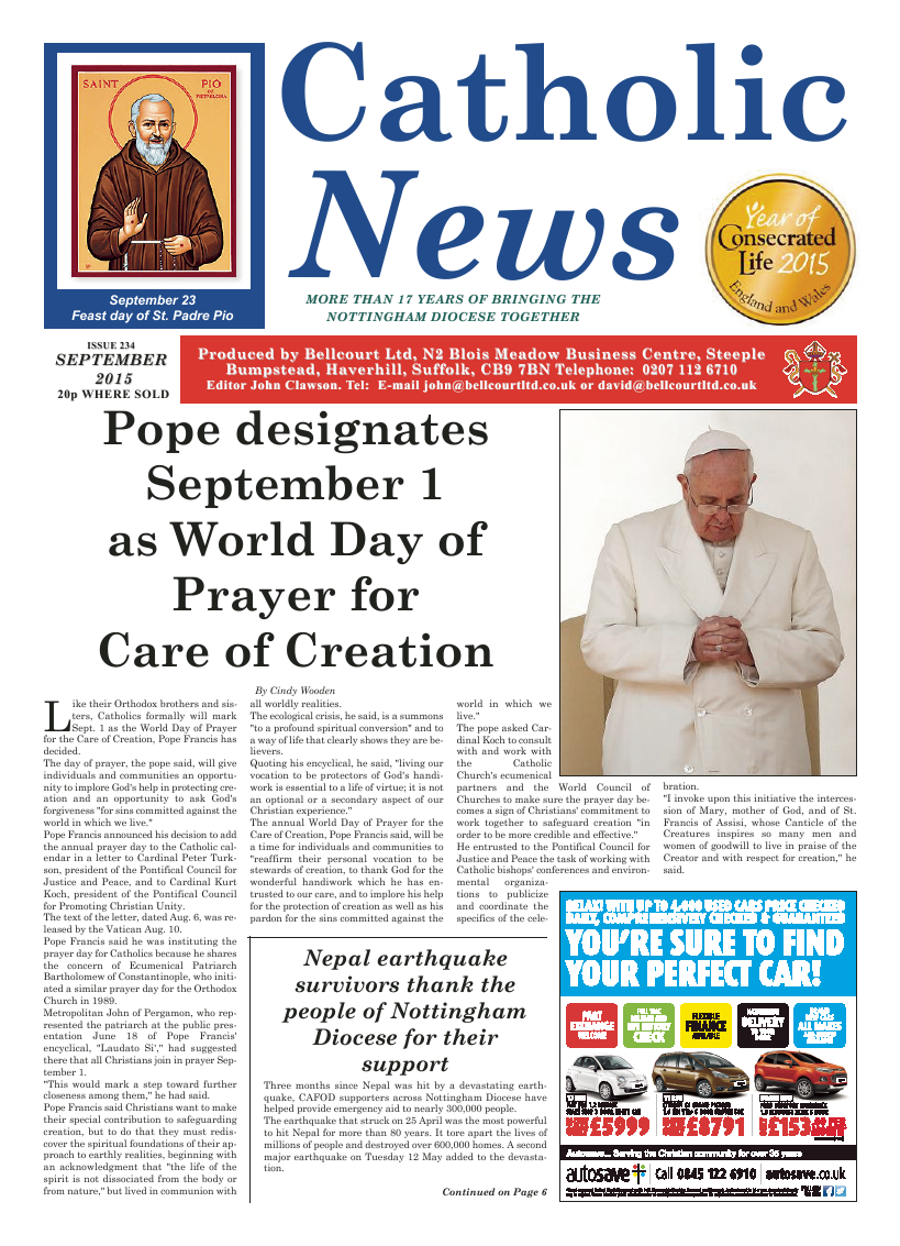 Sept 2015 edition of the Nottingham Catholic News