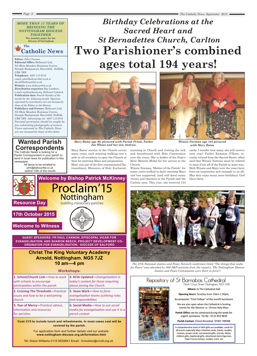 Sept 2015 edition of the Nottingham Catholic News