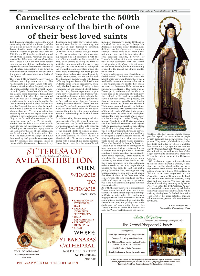 Sept 2015 edition of the Nottingham Catholic News