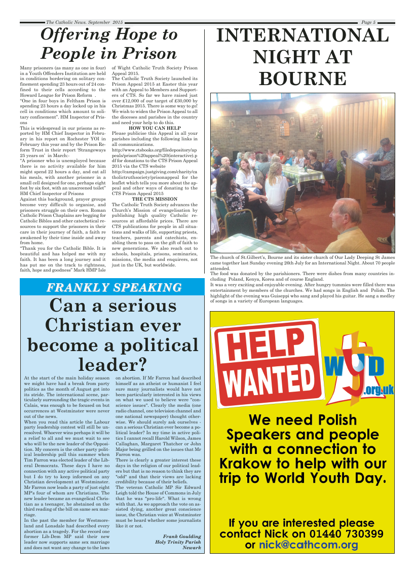 Sept 2015 edition of the Nottingham Catholic News