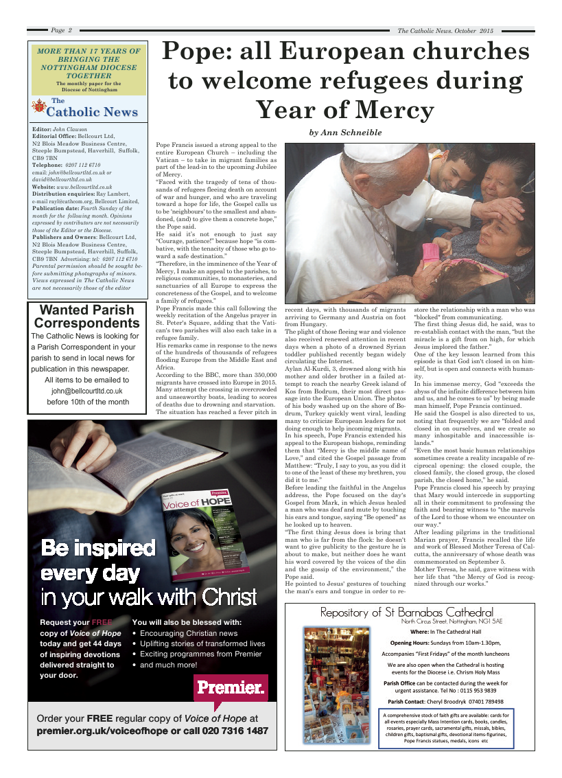 Oct 2015 edition of the Nottingham Catholic News