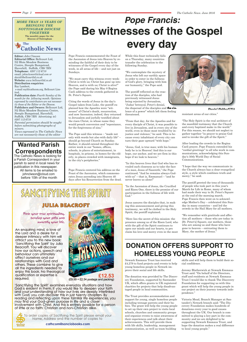 Jun 2016 edition of the Nottingham Catholic News - Page 