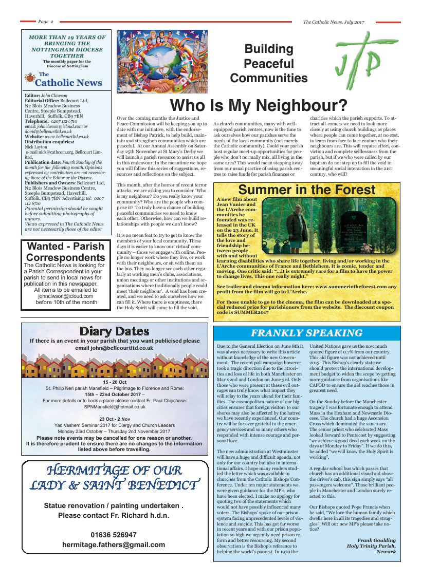 Jul 2017 edition of the Nottingham Catholic News - Page 