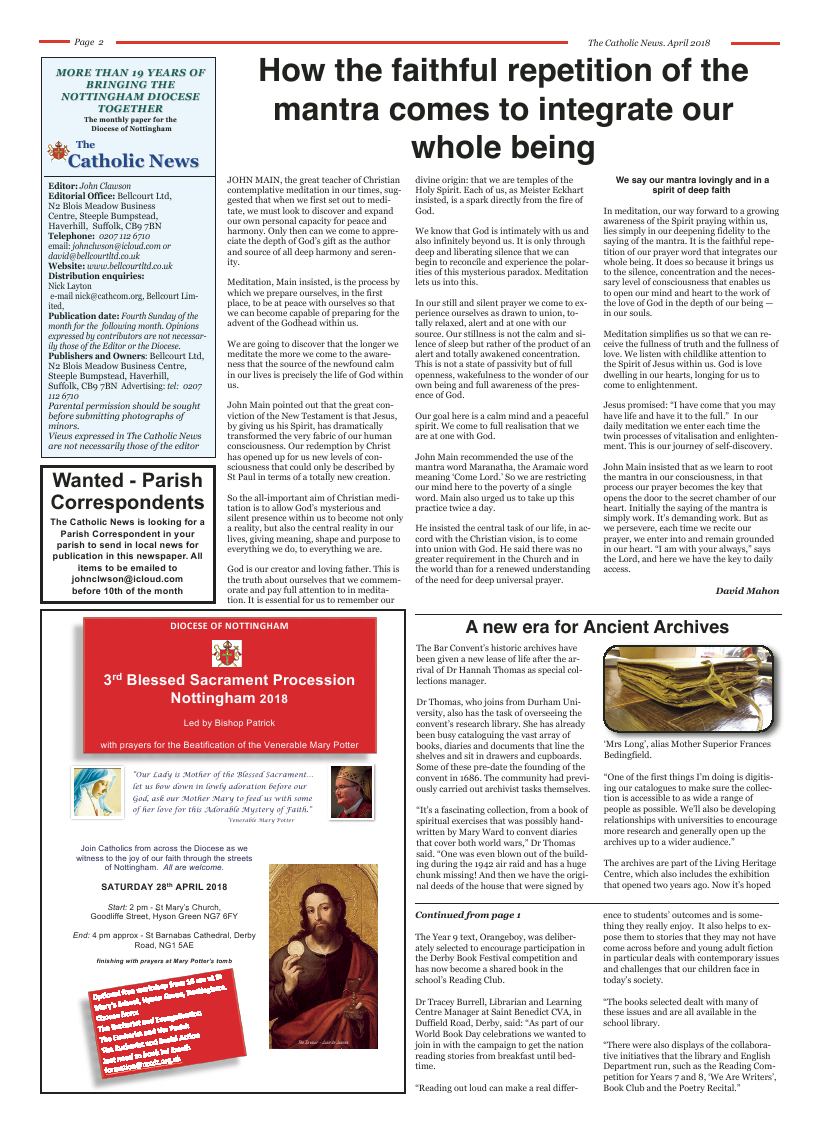 Apr 2018 edition of the Nottingham Catholic News - Page 