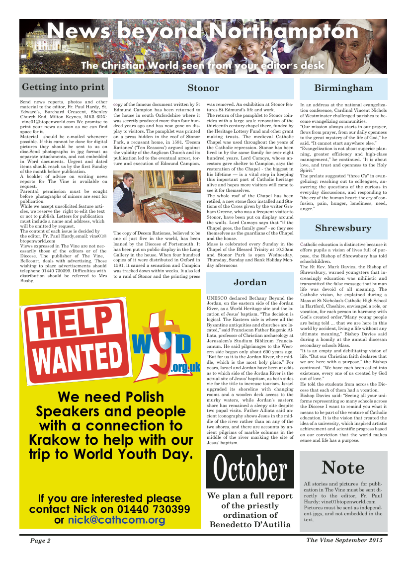 Sept 2015 edition of the The Vine - Northampton